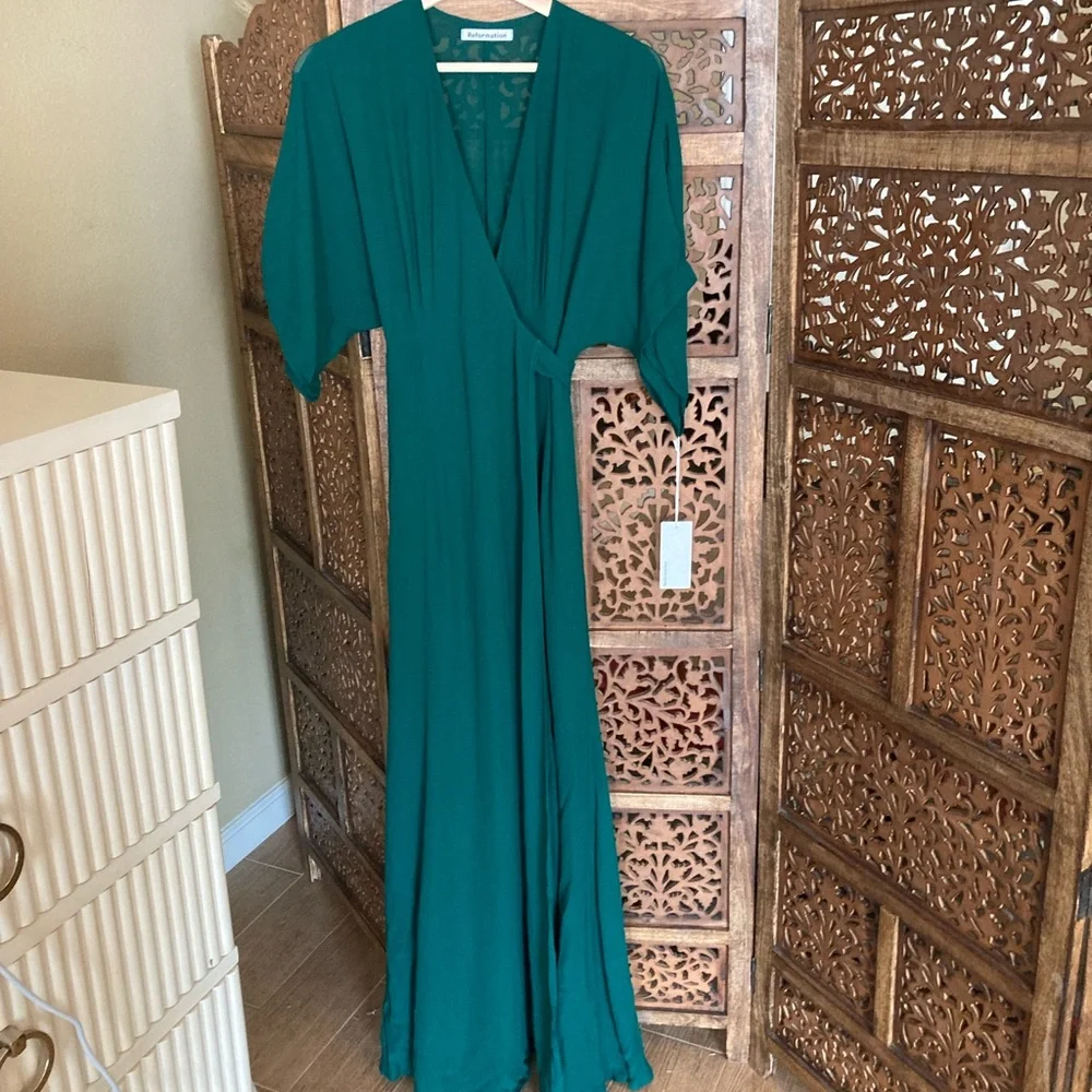 NEW NWT REFORMATION Winslow Dress Emerald - Picture 4 of 6